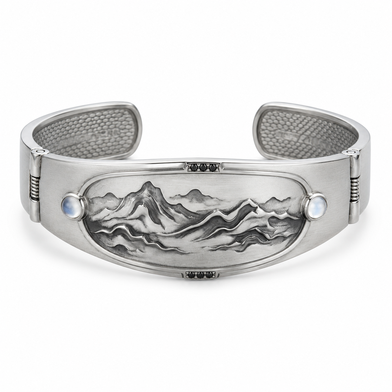 Kuenanm™ Innovative Comfort-Fit Cuff Bracelet for Women and Men, Hand-Sculpted Mountain Ink-Art Open Bangle, Adjustable Silver-Tone Bracelet, Elegant Nature-Inspired Gift Jewelry