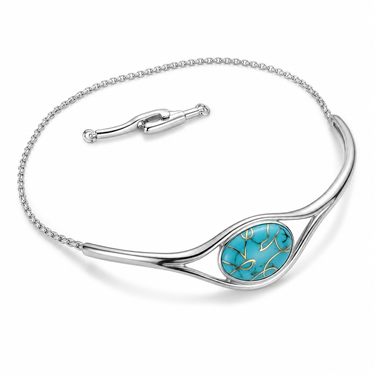 Kuenanm™ Elegant Turquoise Floral Pendant Necklace for Women, Silver-Tone Adjustable Lariat Necklace, Secure One-Hand Clasp Jewelry Gift